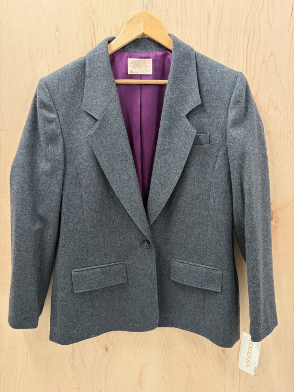VTG NWT 100% Wool Pendleton Gray Blazer Rare Bright Purple Lining 14 Careercore